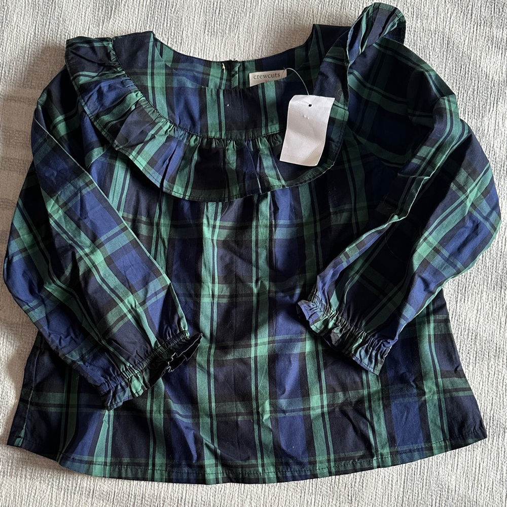 J. Crew Kids Navy and Green Plaid Blouse